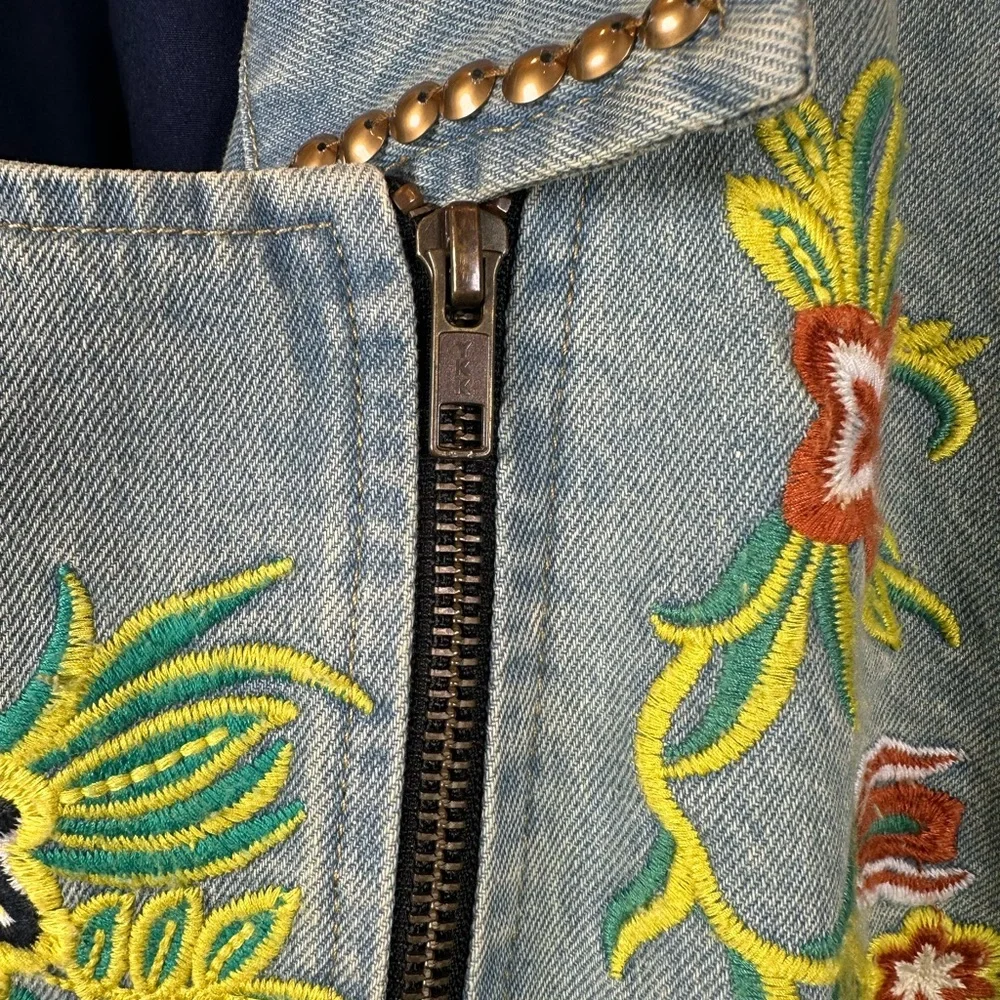 🆕 ARATTA LUCINDA EMBROIDERED DENIM JACKET Light Blue Denim Floral Embroider
